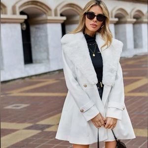 White fur collar white coat with gold buttons